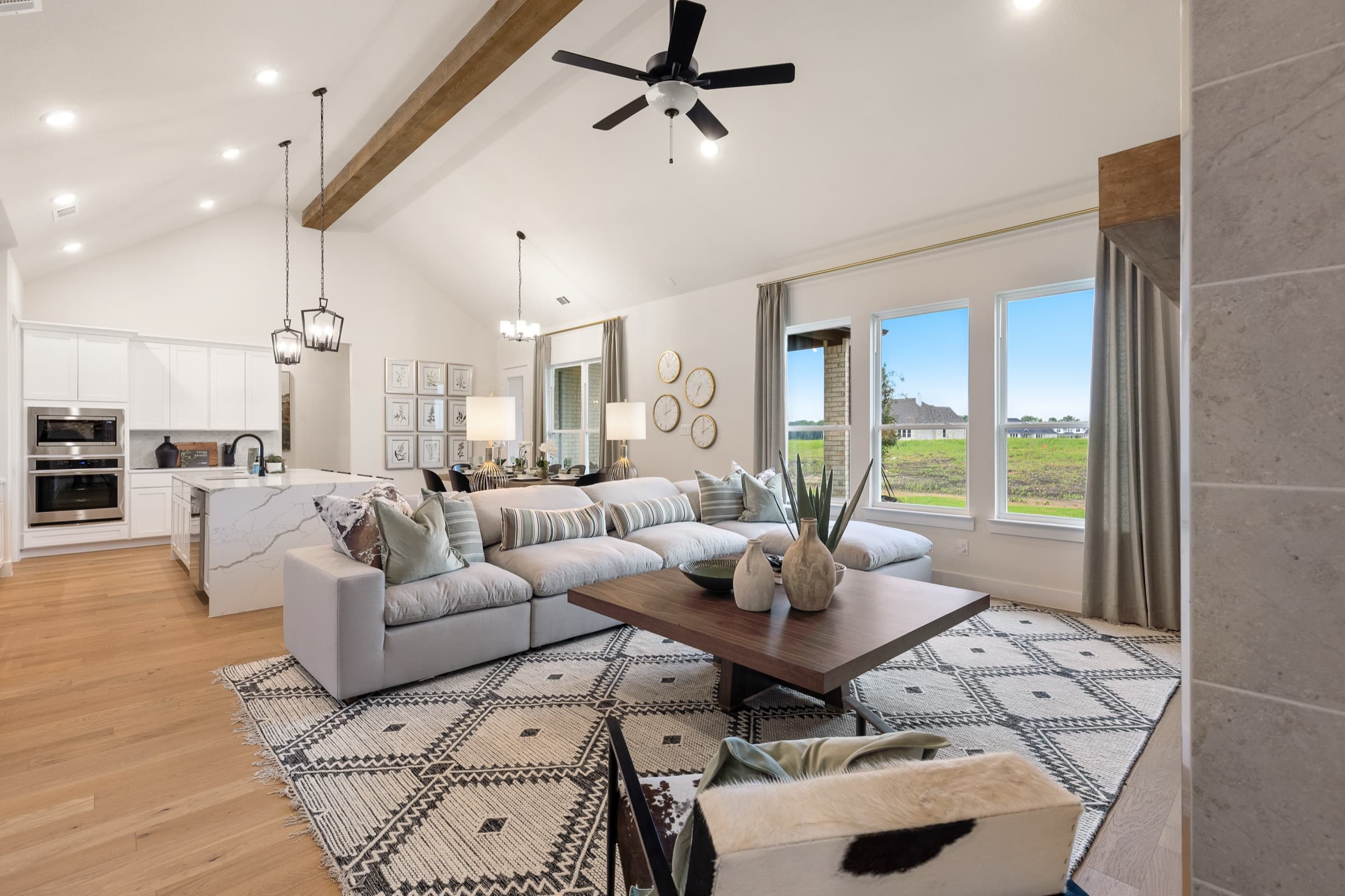Luxury living room with vaulted ceilings